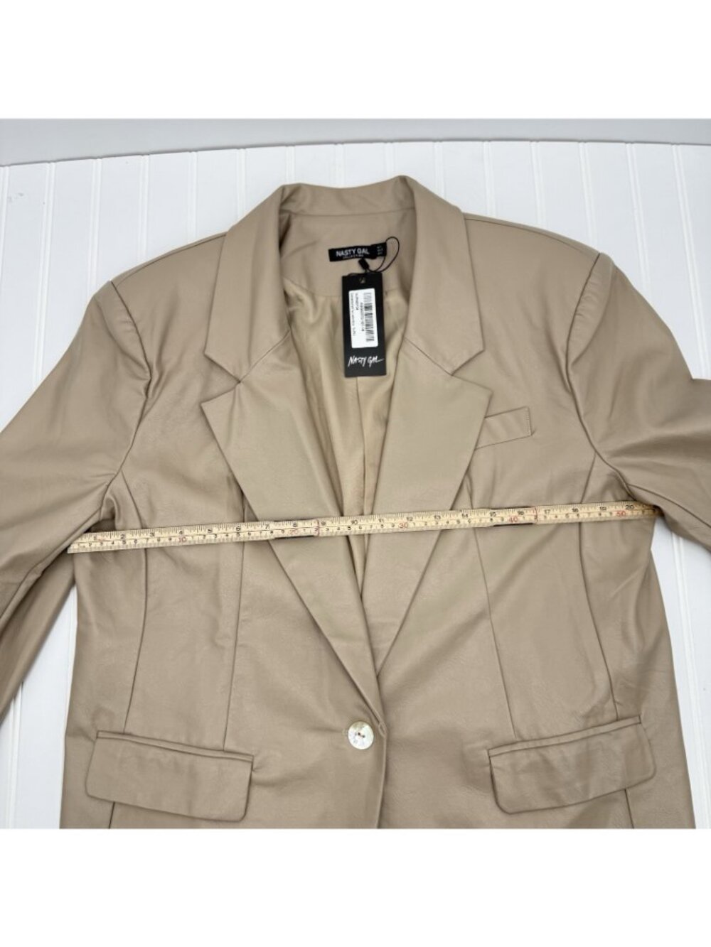 Nasty Gal Oversized Boyfriend Faux Leather Blazer US 4 UK 8 Taupe - Picture 3 of 8